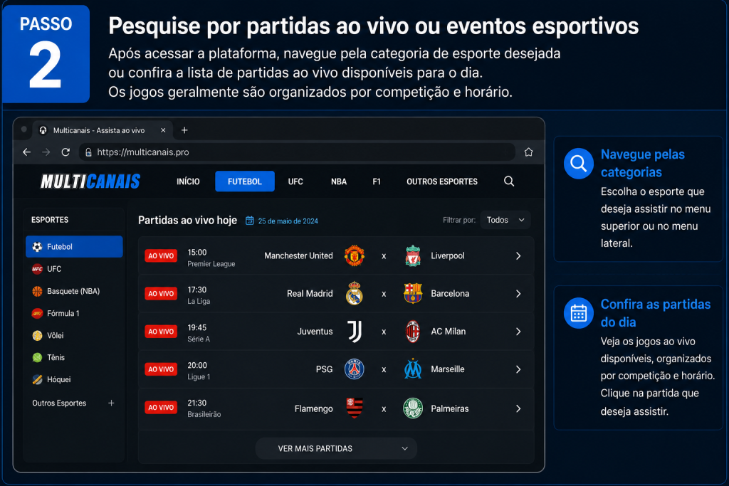 Passo 2 Procure pelos jogos ou eventos esportivos do dia
