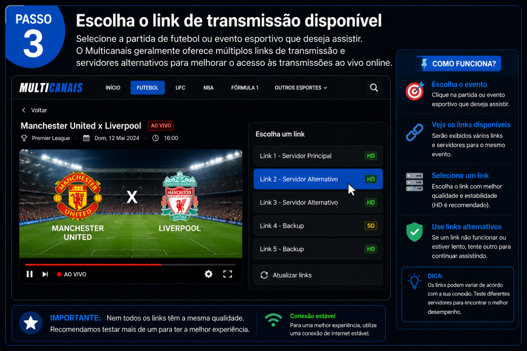 Passo 3 Escolha a transmissão disponível